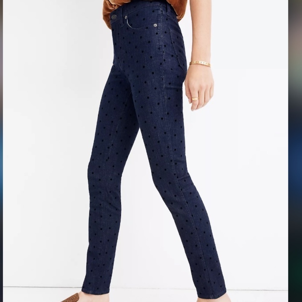 Madewell 9" Mid-Rise Skinny Jeans: Flocked Dots Edition Size 29